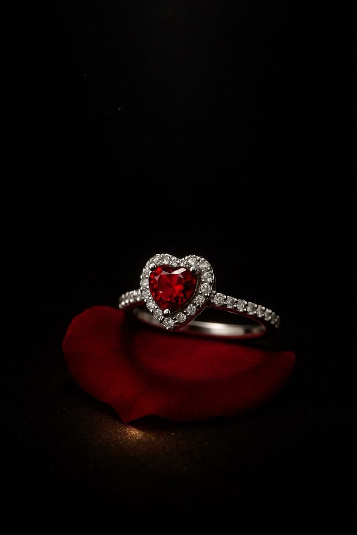 Ruby Heart Rhinestones Dainty Solitaire Premium Ring
