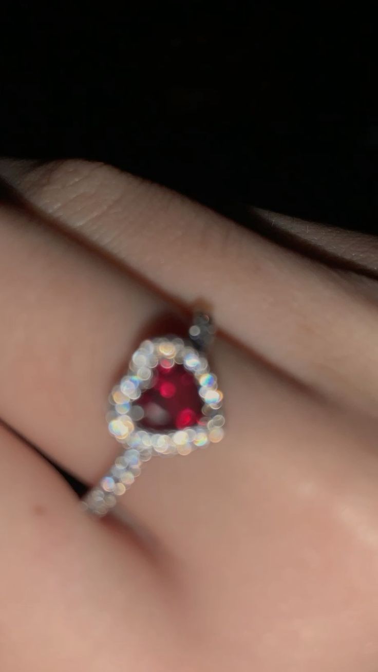Ruby Heart Rhinestones Dainty Solitaire Premium Ring
