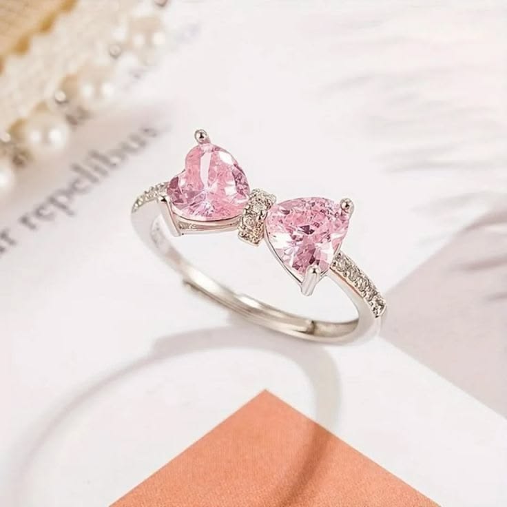Pink Bow Dainty Solitaire Premium Ring