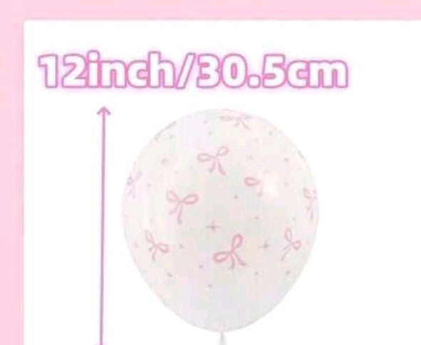 9 pcs 12-Inch Pink And Transparent White Bow Print Balloons, Cute Balloon Decorations For baby Princess, Girl Birthday Party, Bachelorette Party, Bow Theme Party, Gender Reveal, Bridal Shower, Wedding, Valentine's Day, Mother's Day,