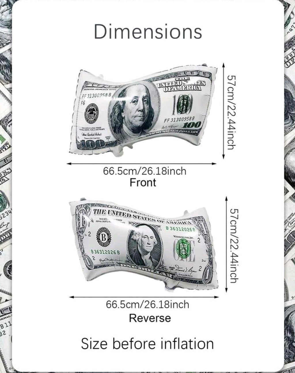 1 Large Size Reusable Dollar Bill Money Print Balloons, For Birthday Decorations, Dollar Bill Party Balloons, Money Theme Birthday, Baby Shower, Graduation, FUN Money Theme Party, Birthday Gift For Dad,