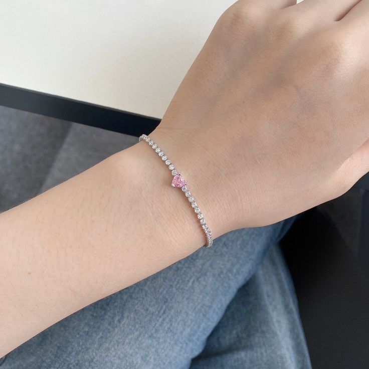 Pink Heart Dainty Solitaire Premium Bracelet