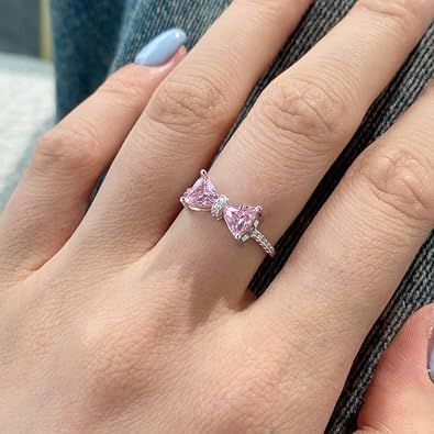 Pink Bow Dainty Solitaire Premium Ring