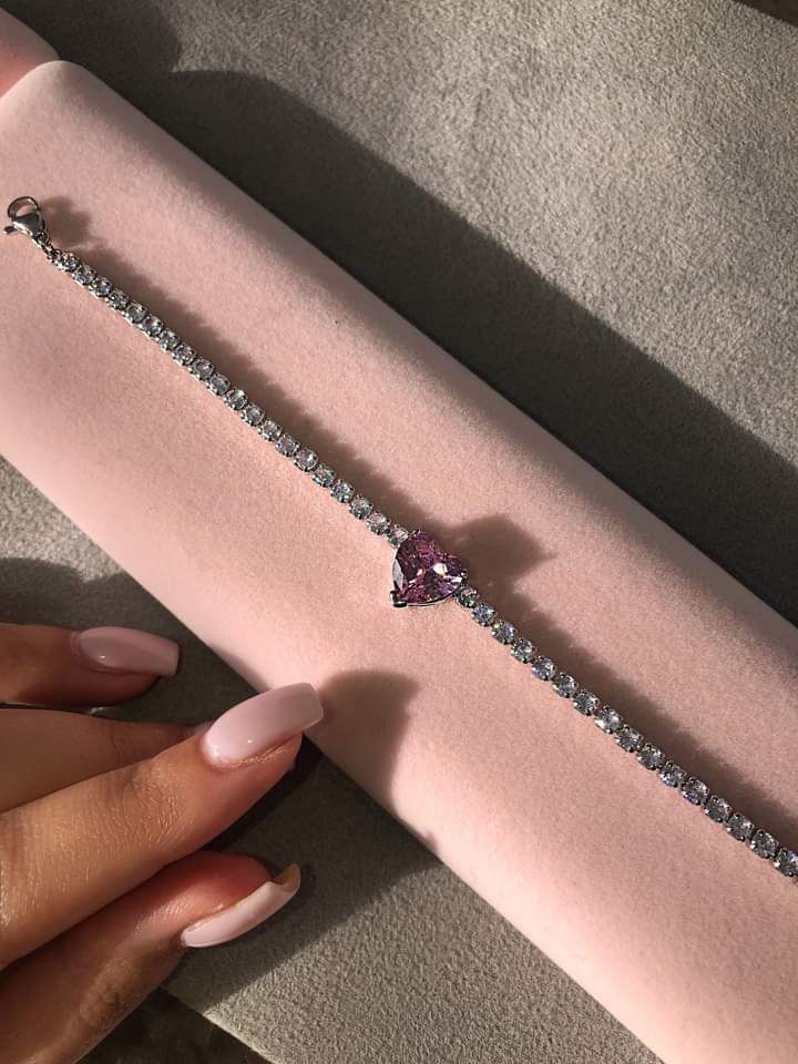Pink Heart Dainty Solitaire Premium Bracelet