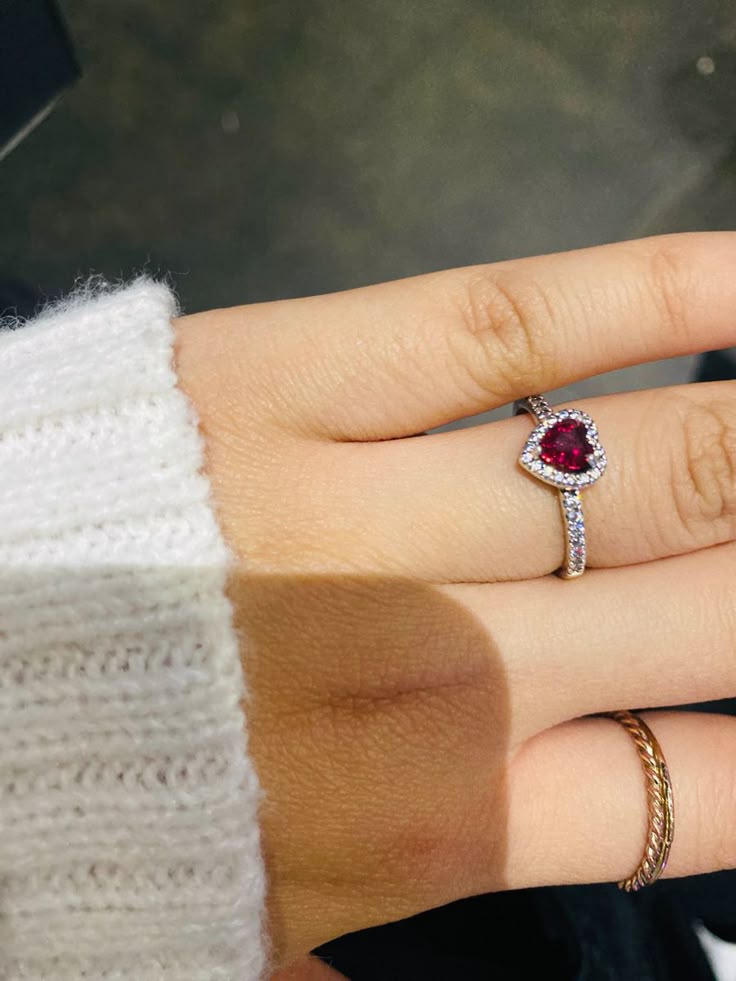 Ruby Heart Rhinestones Dainty Solitaire Premium Ring