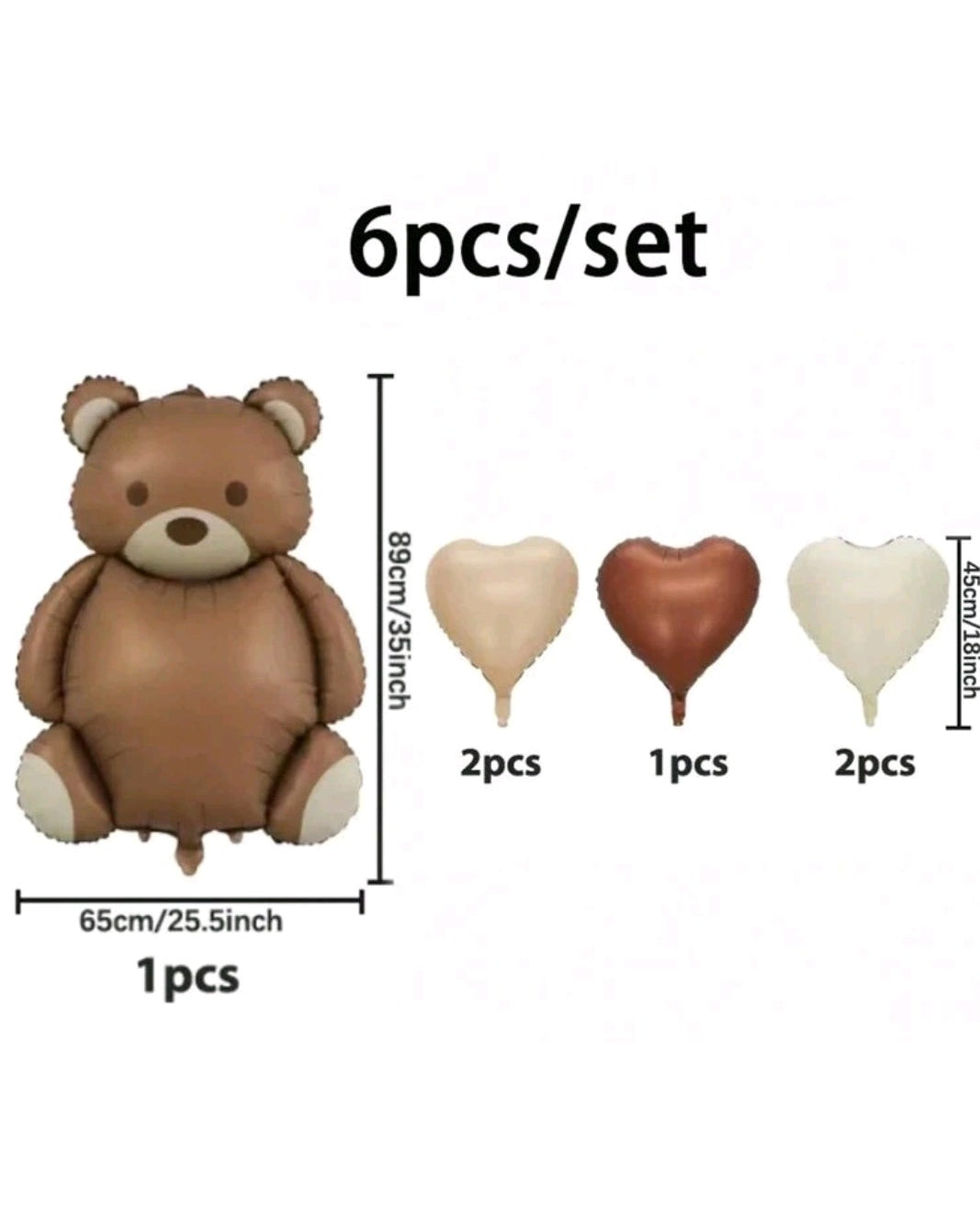 6pcs Teddy Bear & Retro Heart Balloon Set For Baby's Birthday Party Decoration Baby Shower Family Decorations Gifts Heart brown ballon Foil Balloon set