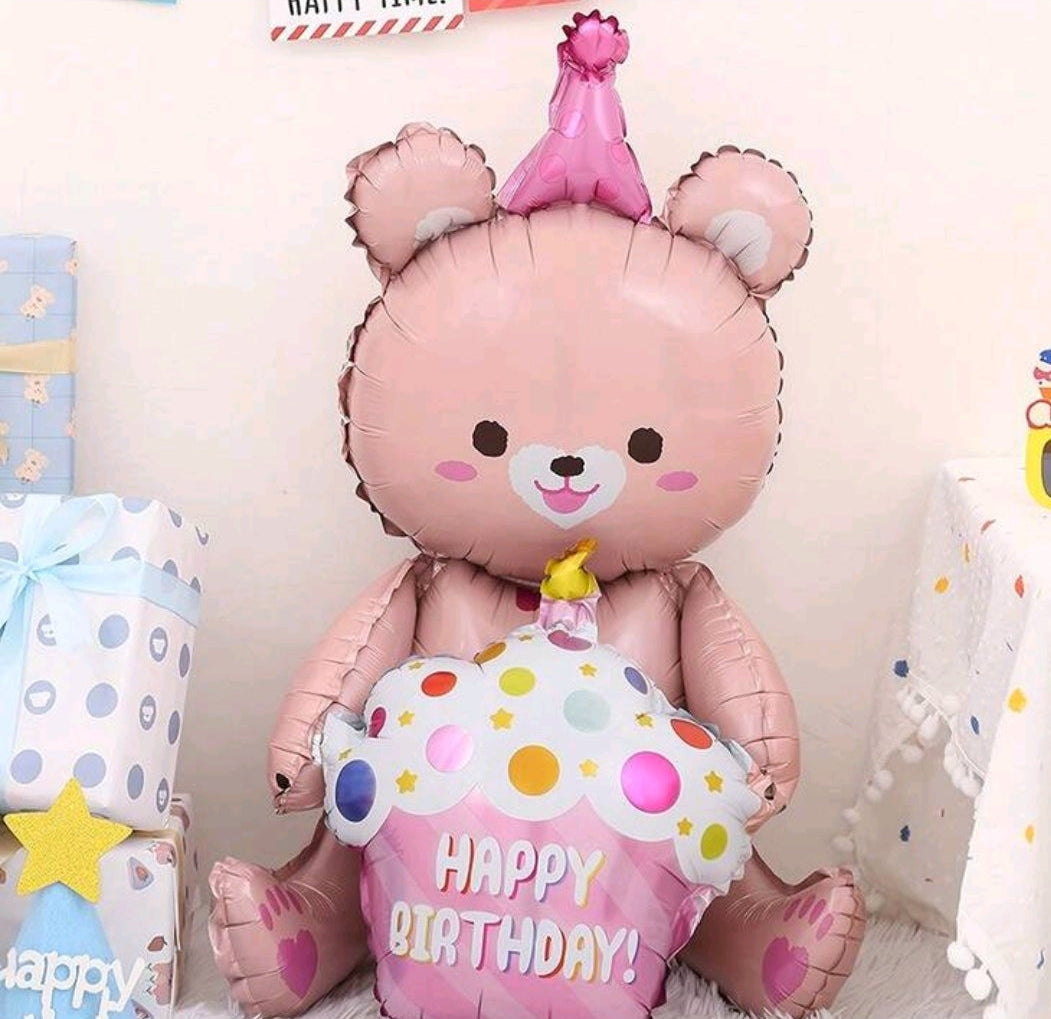 1pc Cute Bear Shape Foil Balloon, Happy Birthday Balloon For Theme Party, Decoration, Party Supplies, Gender Reveal, Birthday Decor